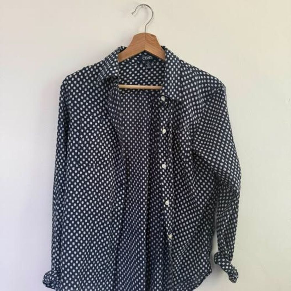 Chaps Cotton Polka Dot Button Down Shirt - Medium